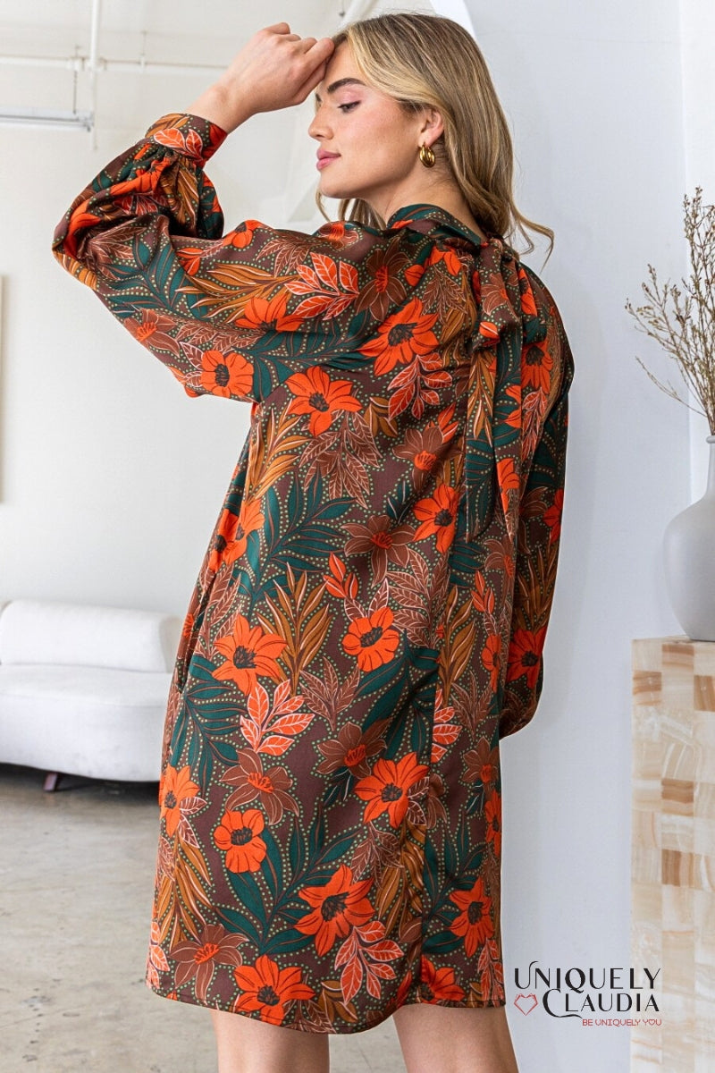 Shira High Neck Knotted Collar Satin Mini Dress | Uniquely Claudia Boutique