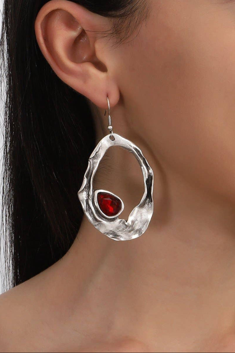 Silver-Plated Red Crystal Freeform Earrings