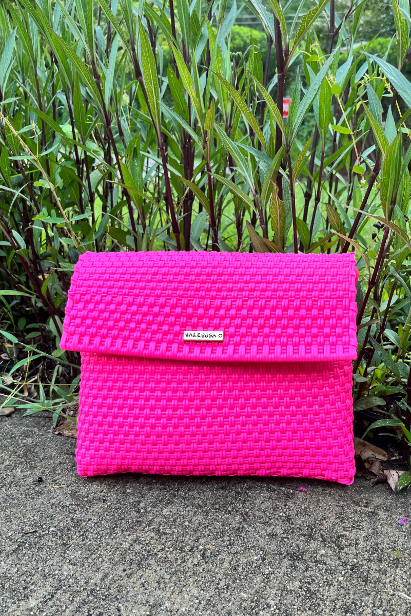 Solid Woven Pink Clutch with Tassel | Uniquely Claudia