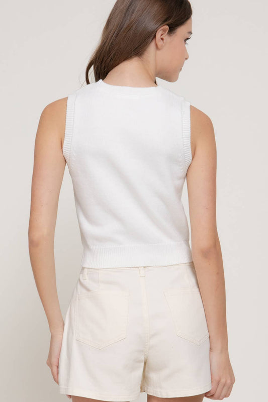 Sleeveless Round Neck Jacquard Sweater Top - Uniquely Claudia Boutique