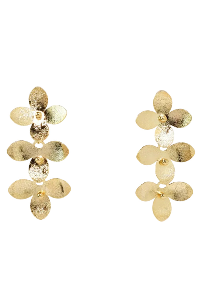 Pair of gold earrings on a light gray background