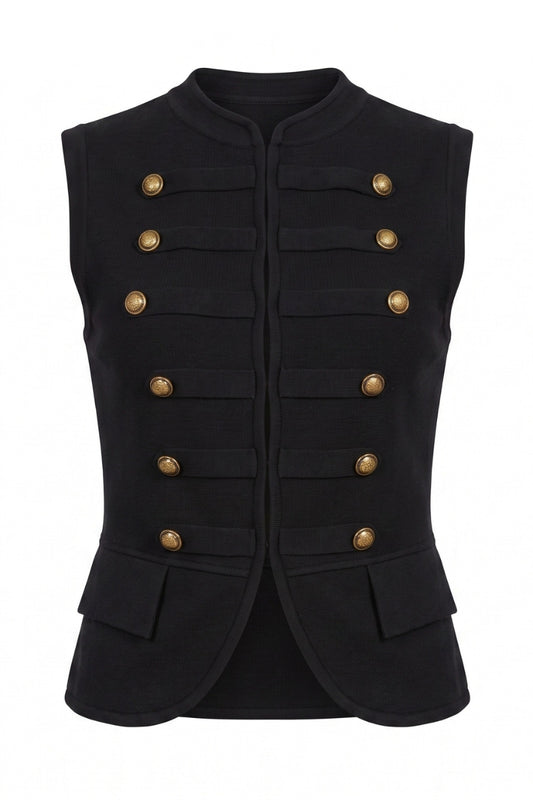 Vivienne Military Button Black Knit Vest