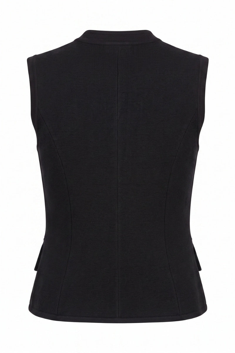 Vivienne Military Button Black Knit Vest