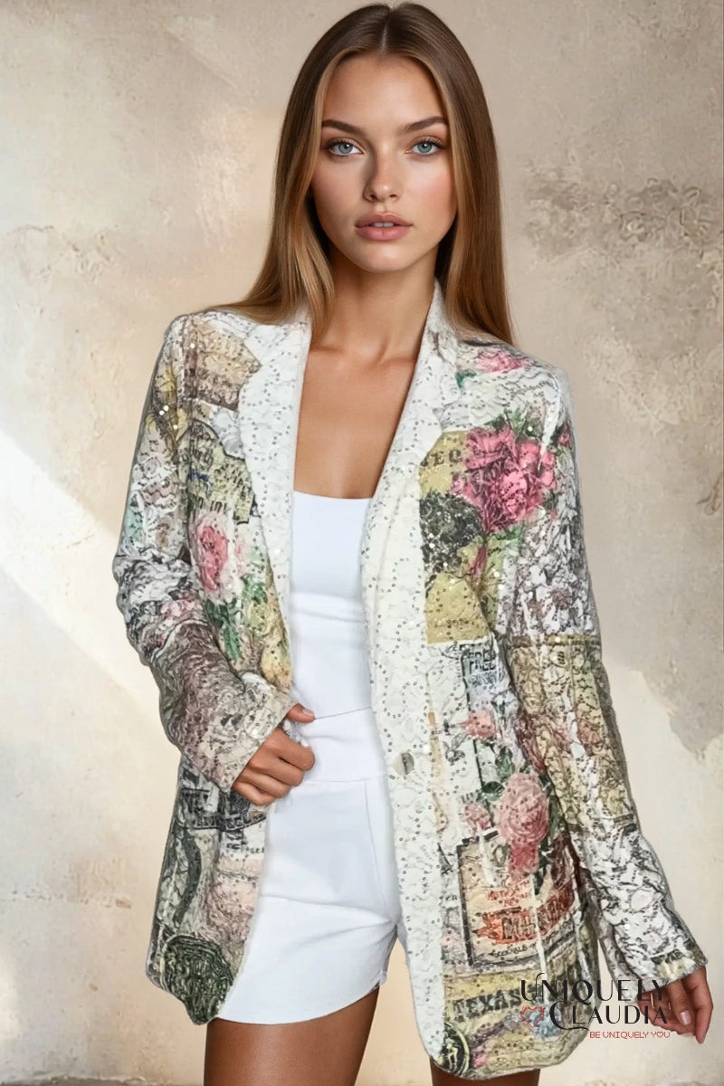 Western Glam Sequin Embellished Lace Blazer