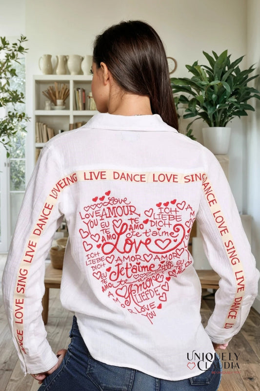 Love Always Embroidered Cotton Gauze Blouse | Uniquely Claudia