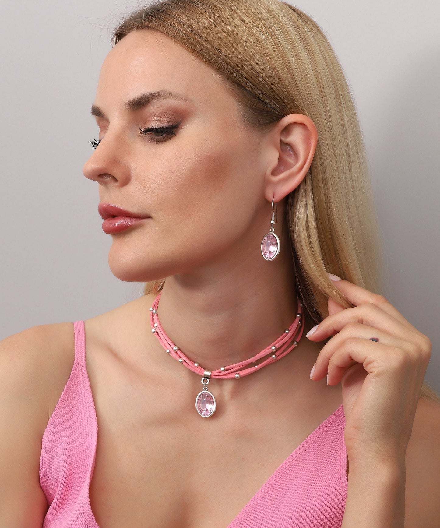 Handmade Suede Leather Necklace and Earrings Set | Uniquely Claudia Boutique