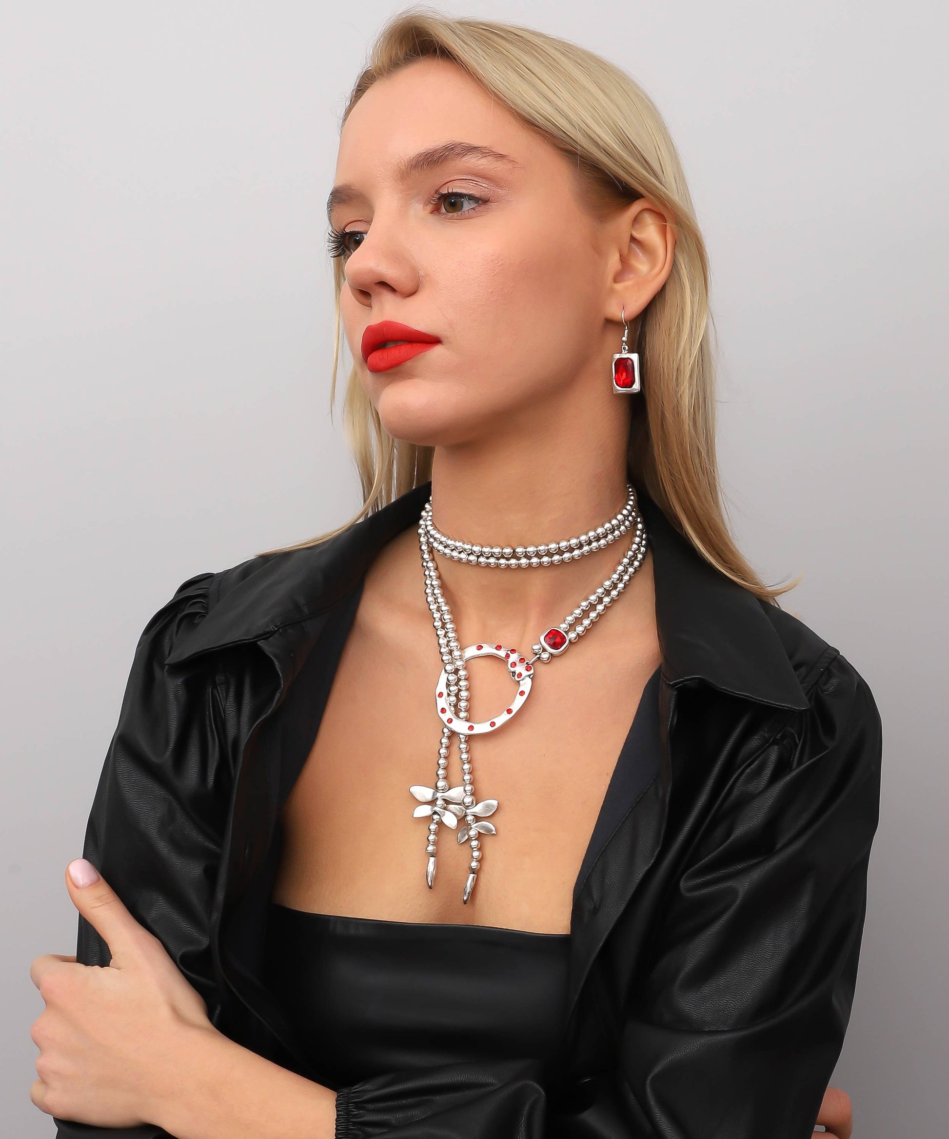 Red Crystal Dragonfly Handmade Silver-Plated Necklace & Earrings Set | Uniquely Claudia Boutique