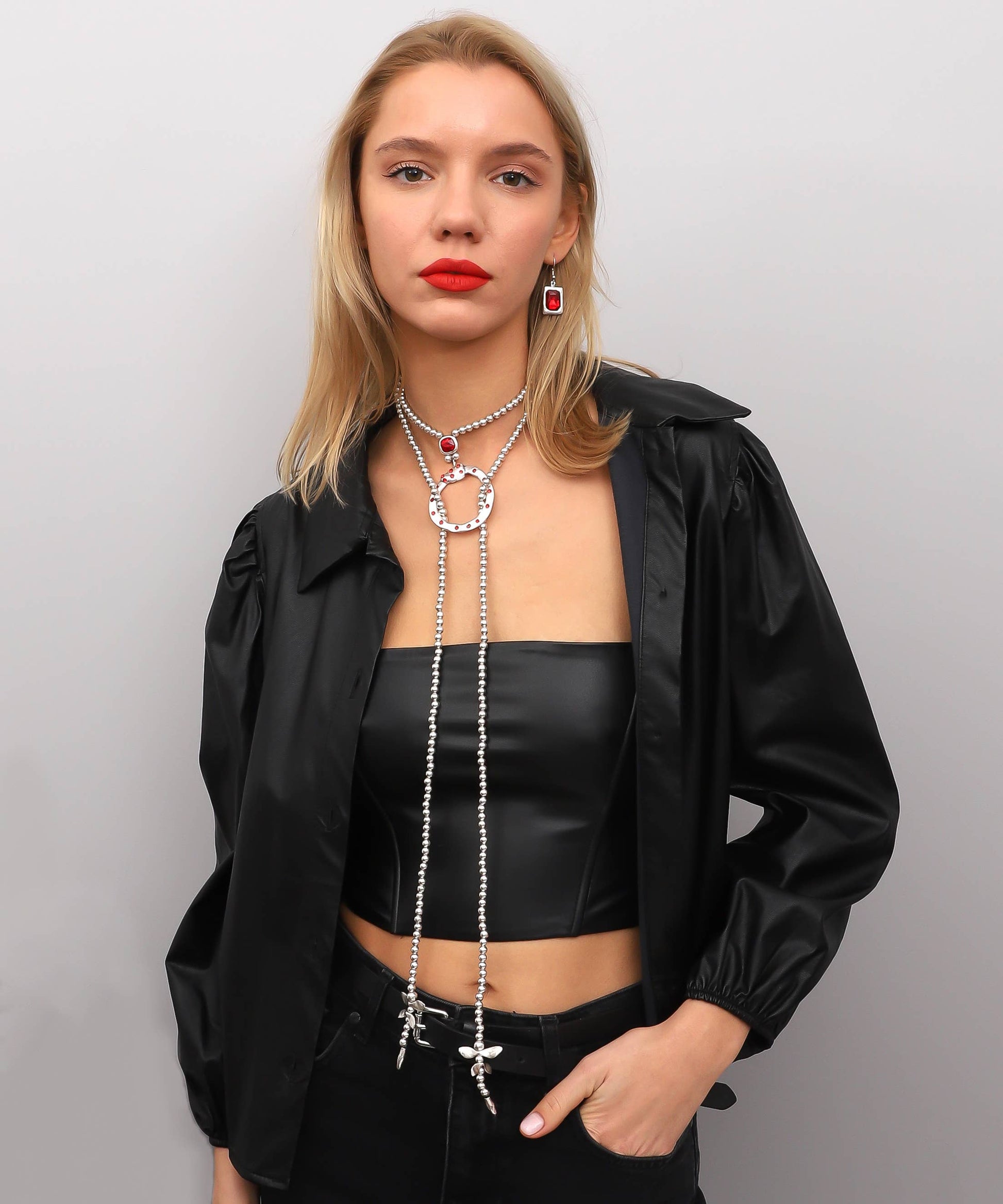 Red Crystal Dragonfly Handmade Silver-Plated Necklace & Earrings Set | Uniquely Claudia Boutique