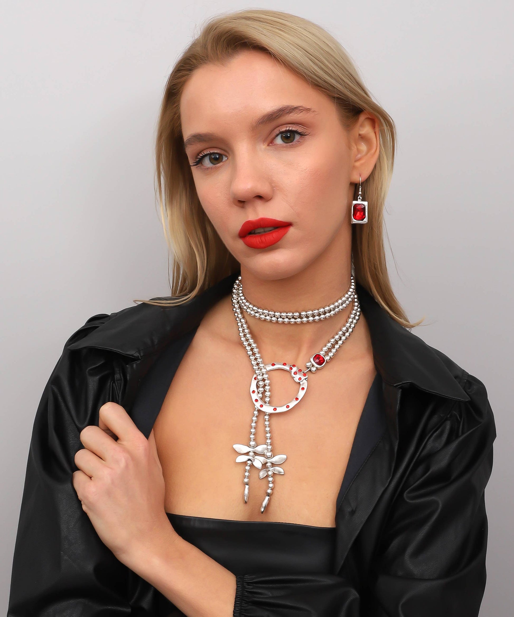 Red Crystal Dragonfly Handmade Silver-Plated Necklace & Earrings Set | Uniquely Claudia Boutique