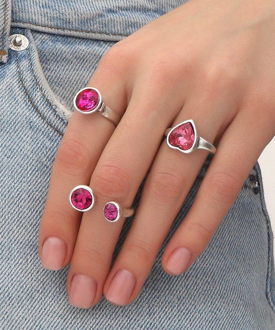Silver-Plated Pink Crystal Adjustable Ring