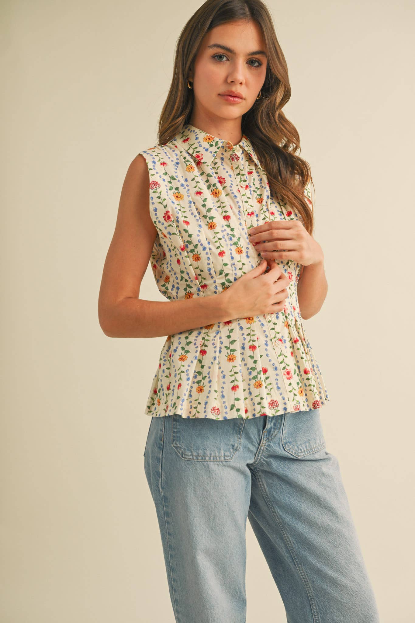 Christina Button-Down Peplum Waist Sleeveless Top - Uniquely Claudia Boutique