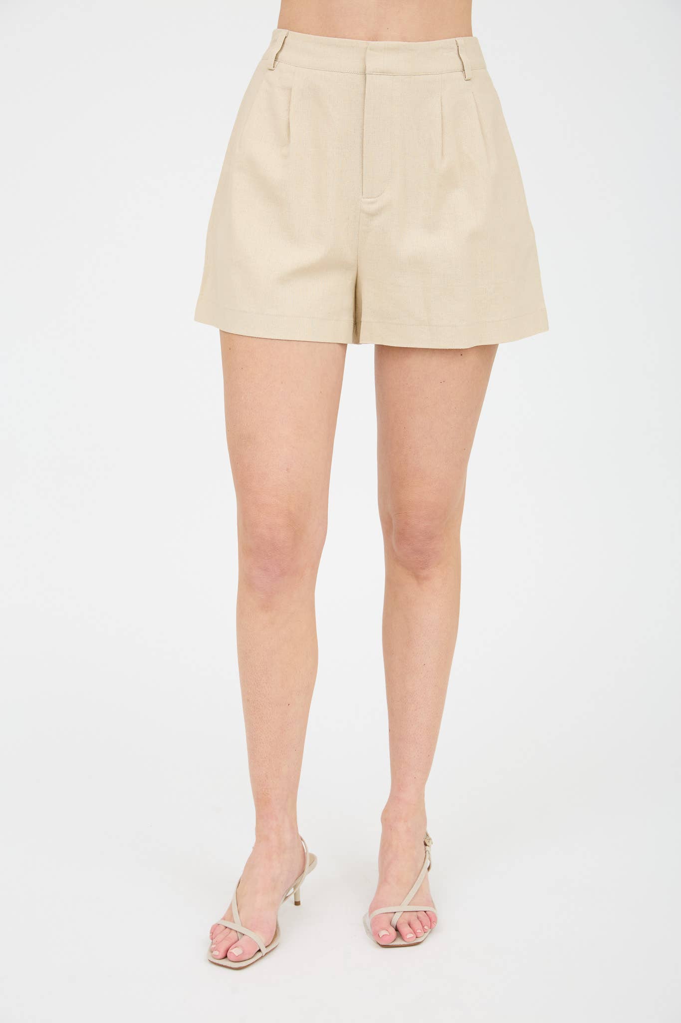 Kalene High-Waist Front Pleat Khaki Shorts