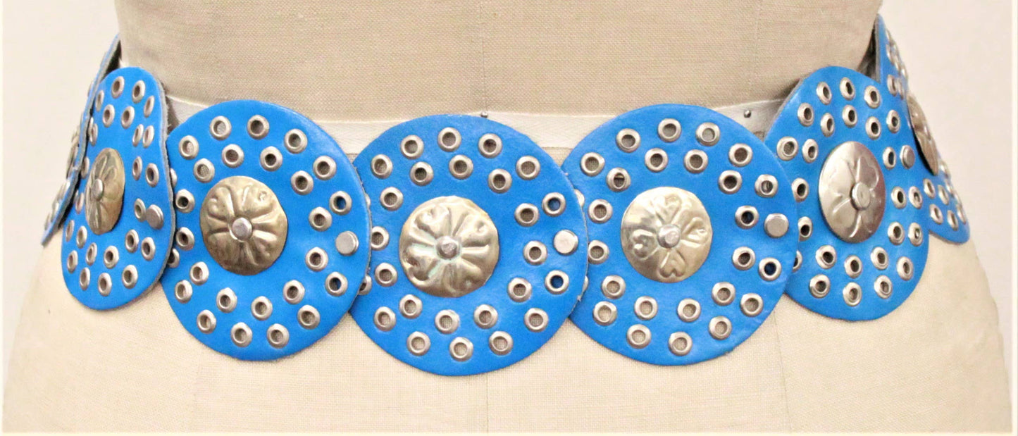 Medallion Metallic Turquoise Leather Belt - Uniquely Claudia Boutique