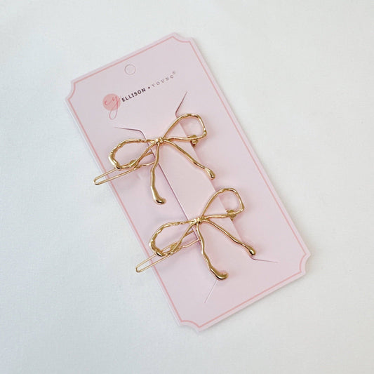 Wobbly Gold Metal Bow Hair Clip Set Of 2 - Uniquely Claudia Boutique