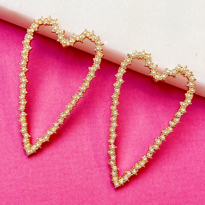 Pearl Encrusted Heart Earrings - Uniquely Claudia Boutique