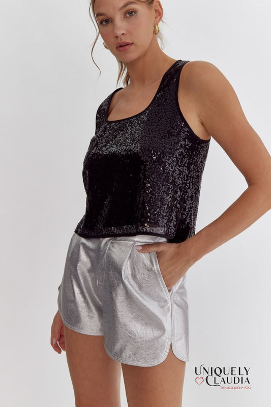 Pnina Metallic Vegan Leather Shorts | Uniquely Claudia Boutique