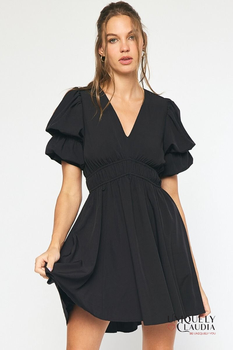 Cassidy Double Layer Sleeves Babydoll Dress | Uniquely Claudia Boutique