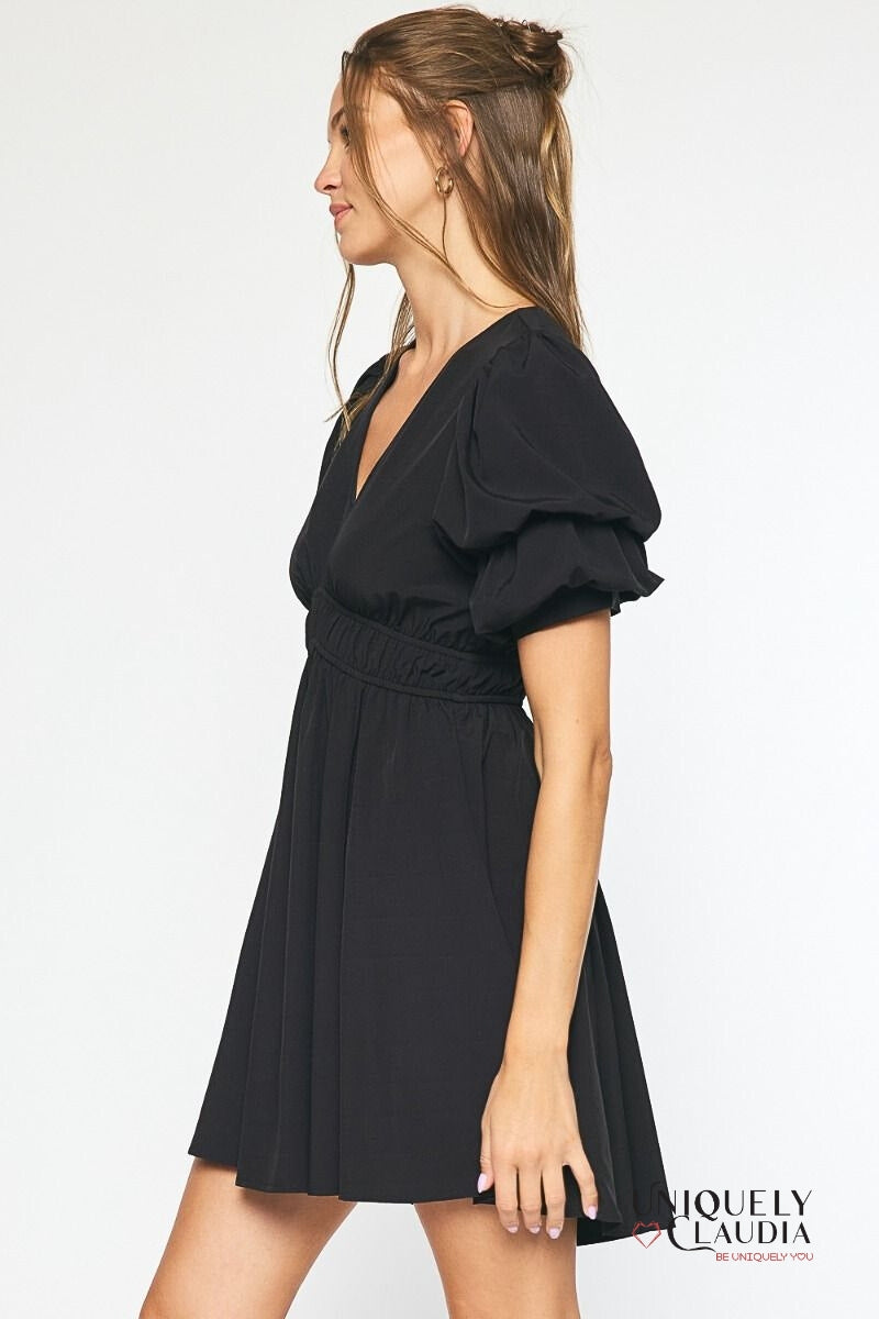 Cassidy Double Layer Sleeves Babydoll Dress | Uniquely Claudia Boutique