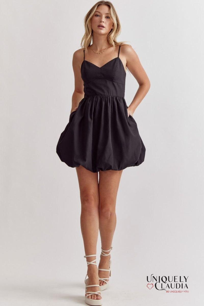 Marisa Spaghetti Strap Puff Mini Dress | Uniquely Claudia Boutique
