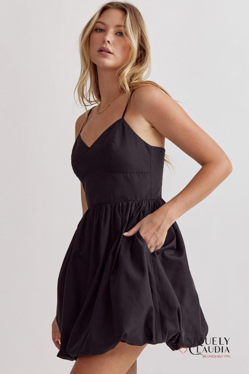 Marisa Spaghetti Strap Puff Mini Dress | Uniquely Claudia Boutique