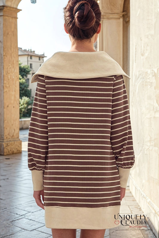 Misha Stripped Zipper Neckline Sweatshirt Dress | Uniquely Claudia Boutique