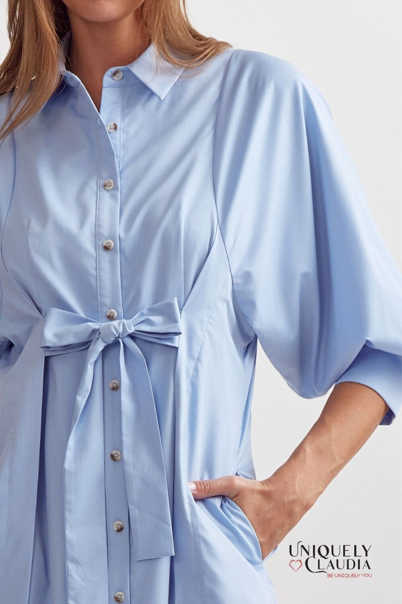 Rafaela Tie Front Button-Down Midi Dress - Uniquely Claudia Boutique
