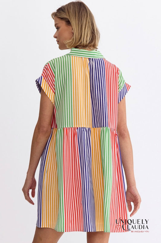 Nikki Multi-Color Stripes Shirt Mini Dress | Uniquely Claudia Boutique