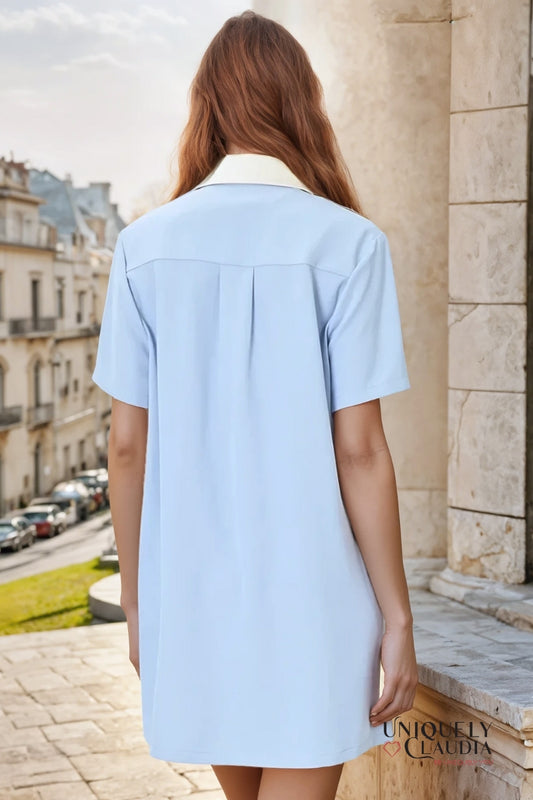 Alexa Vegan Leather Trim Shirt Dress | Uniquely Claudia Boutique