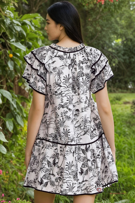 Madeleine Black Piping Tiered Mini Dress | Uniquely Claudia Boutique