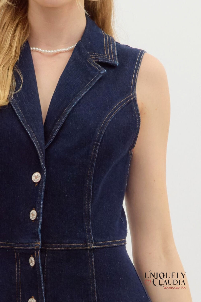 Ellie Sleeveless Button-Down Denim Romper | Uniquely Claudia Boutique