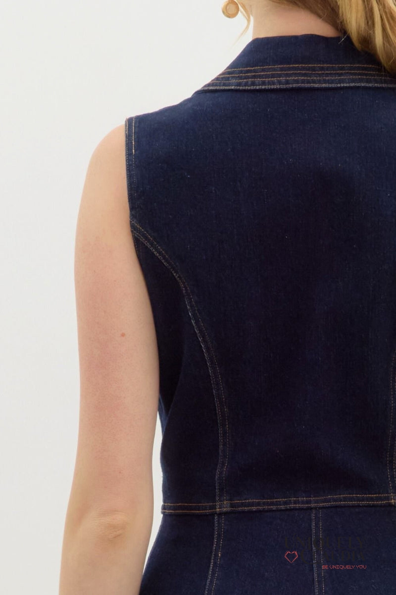 Ellie Sleeveless Button-Down Denim Romper | Uniquely Claudia Boutique