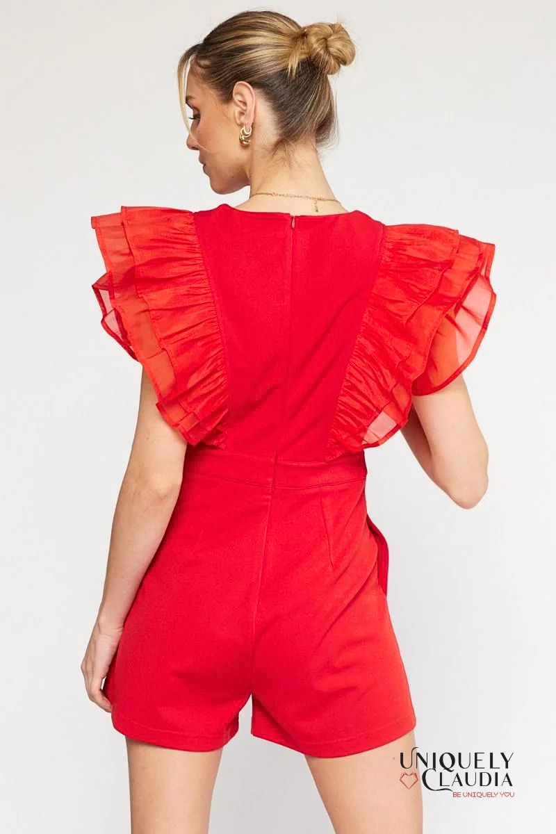Ruby Ruffle Sleeves Romper | Uniquely Claudia Boutique