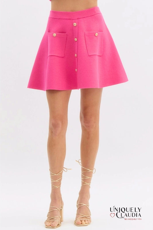 Alexandria Medallion Buttons Knit Mini Skirt | Uniquely Claudia Boutique