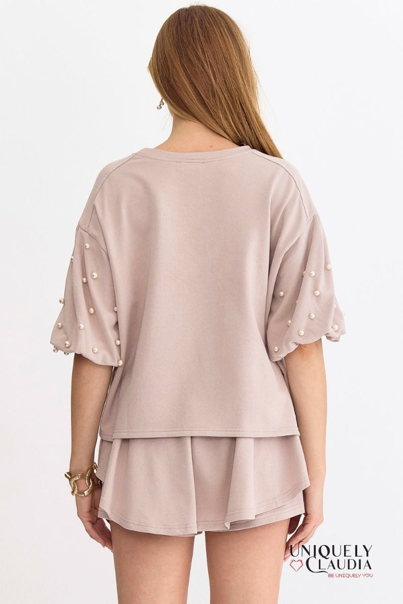Sabina Pearl Embellished Short Set | Uniquely Claudia Boutique