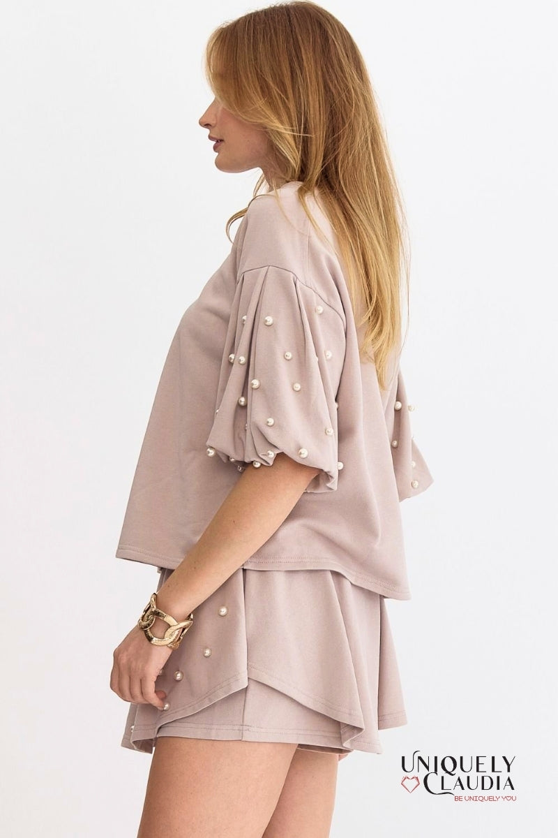 Sabina Pearl Embellished Short Set | Uniquely Claudia Boutique
