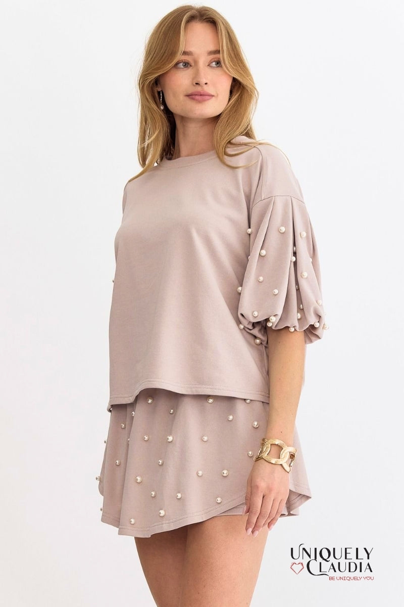 Sabina Pearl Embellished Short Set | Uniquely Claudia Boutique