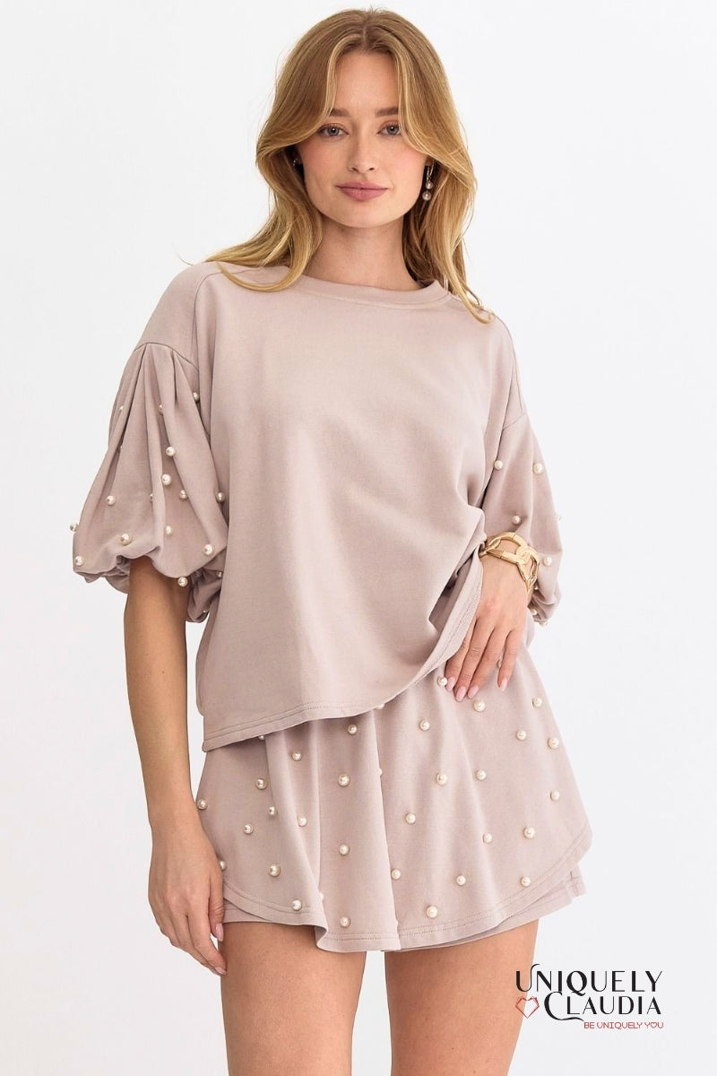 Sabina Pearl Embellished Short Set | Uniquely Claudia Boutique