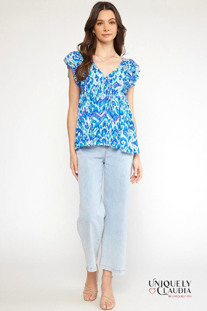 Lexie Ruffle Sleeves Top - Uniquely Claudia Boutique