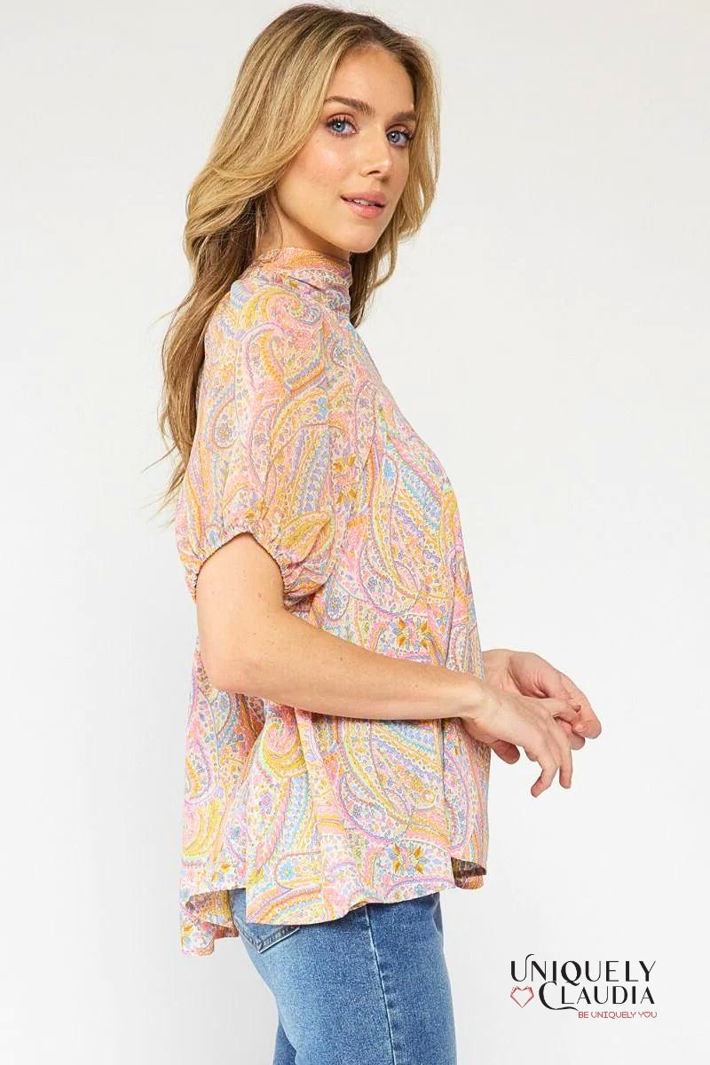 Jada High Neckline Paisley Top | Uniquely Claudia Boutique