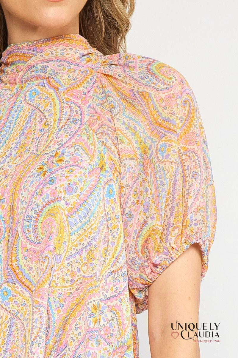Jada High Neckline Paisley Top | Uniquely Claudia Boutique