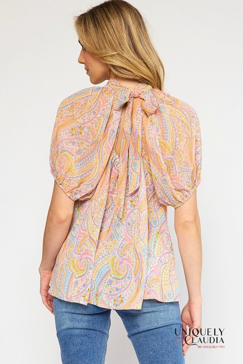 Jada High Neckline Paisley Top | Uniquely Claudia Boutique