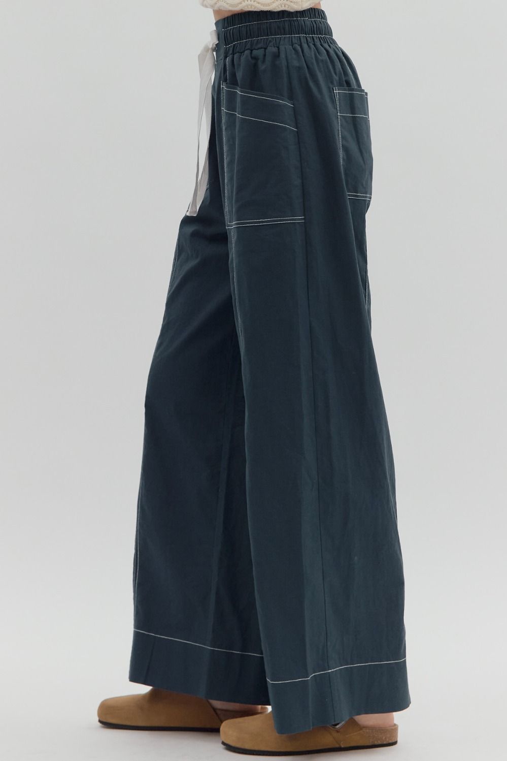 Penelope Navy High-Waist Drawstring Wide-Leg Pants - Uniquely Claudia Boutique