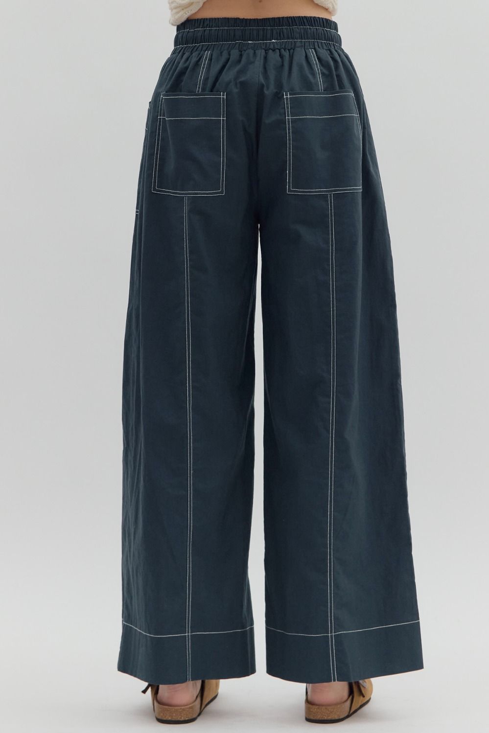 Penelope Navy High-Waist Drawstring Wide-Leg Pants - Uniquely Claudia Boutique