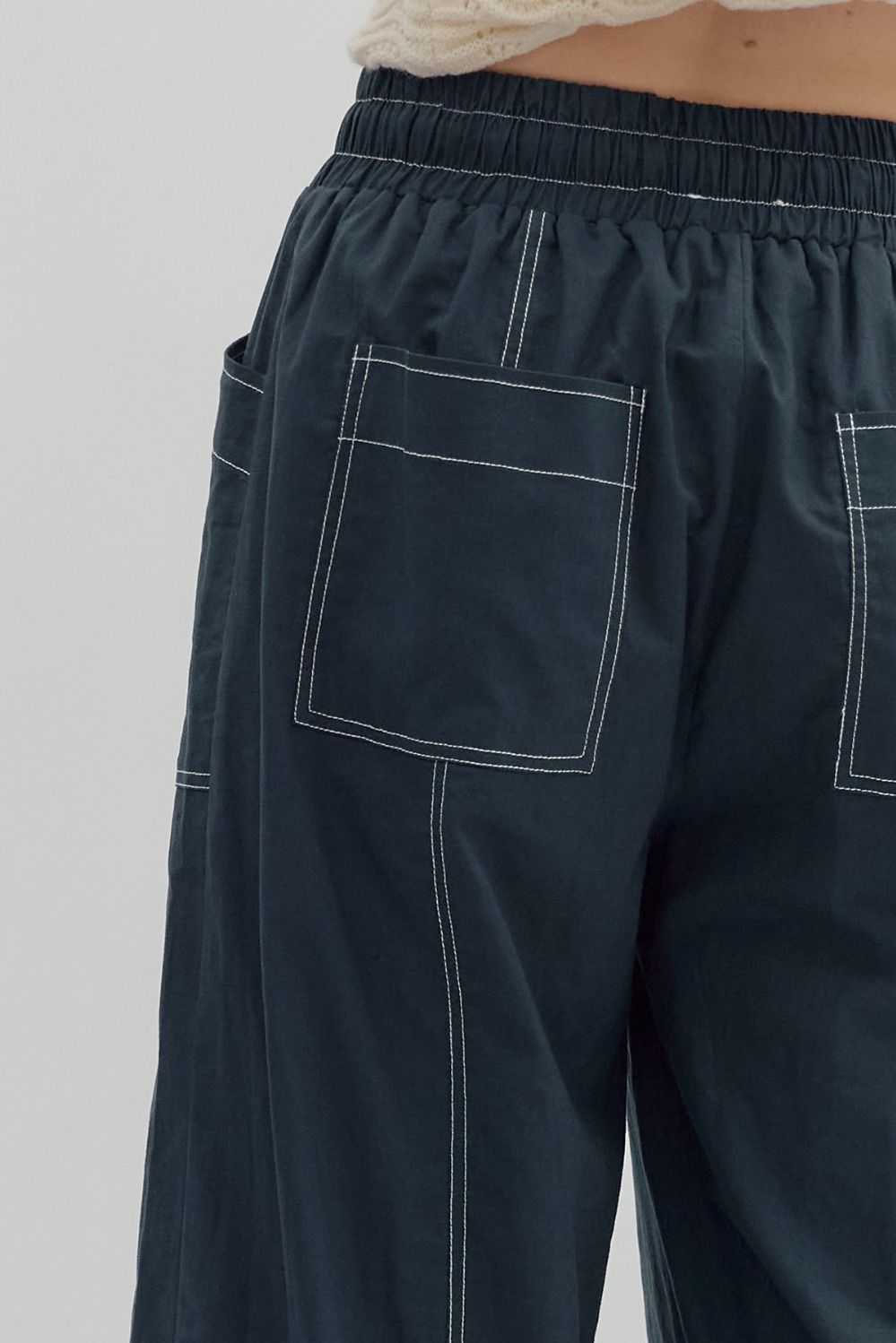 Penelope Navy High-Waist Drawstring Wide-Leg Pants - Uniquely Claudia Boutique