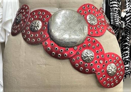 Medallion Metallic Red Leather Belt