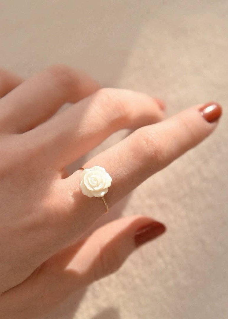 Mother of Pearl Flower Adjustable Ring
