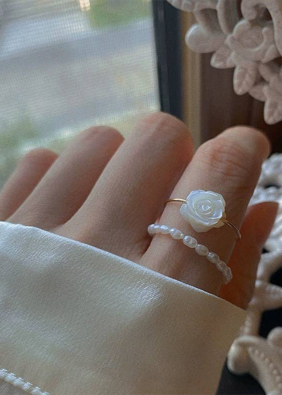 Mother of Pearl Flower Adjustable Ring