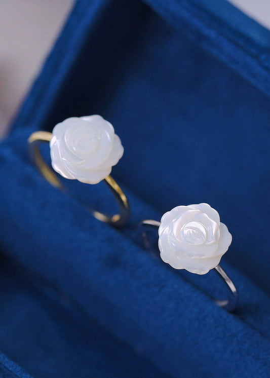 Mother of Pearl Flower Adjustable Ring