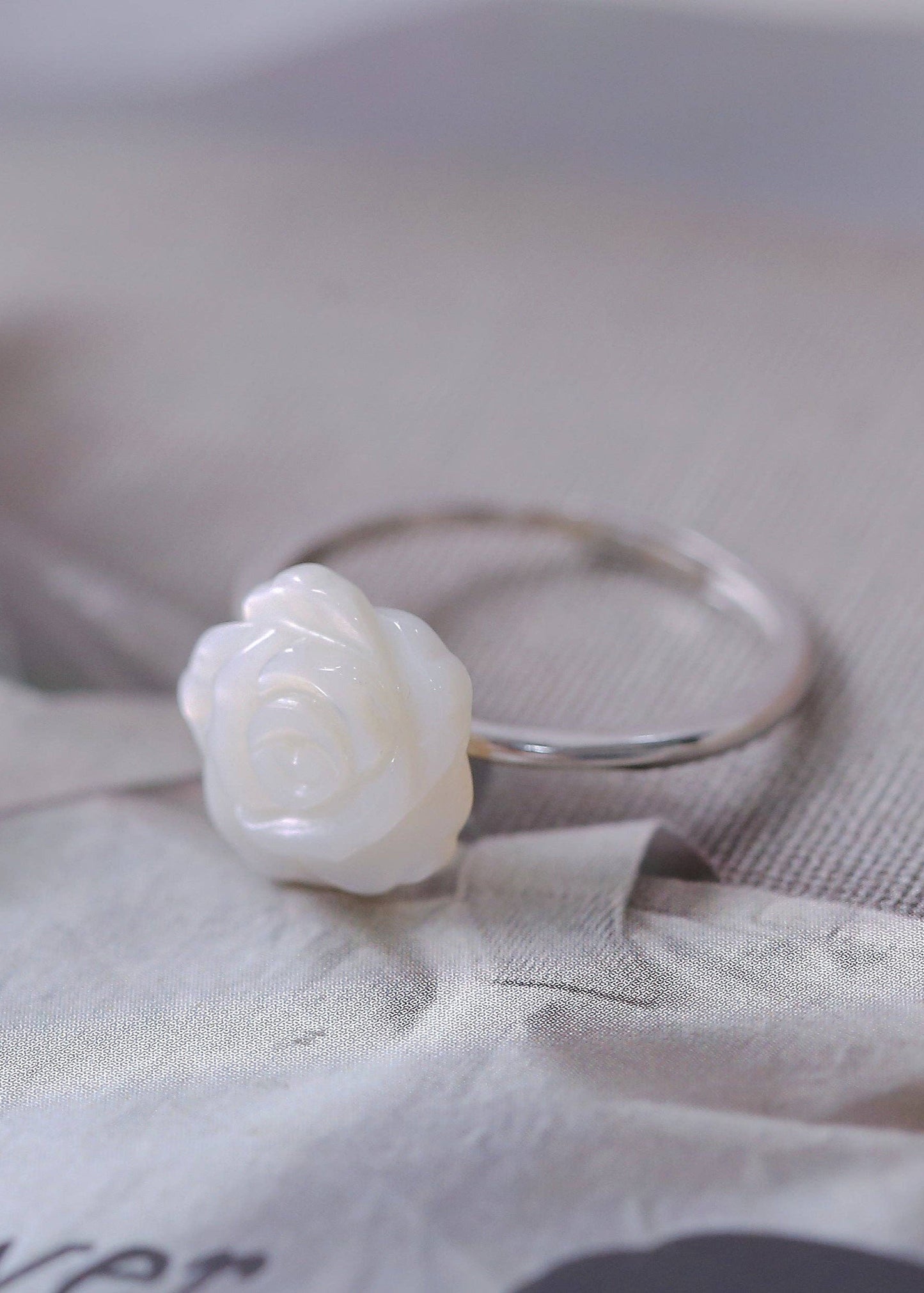 Mother of Pearl Flower Adjustable Ring