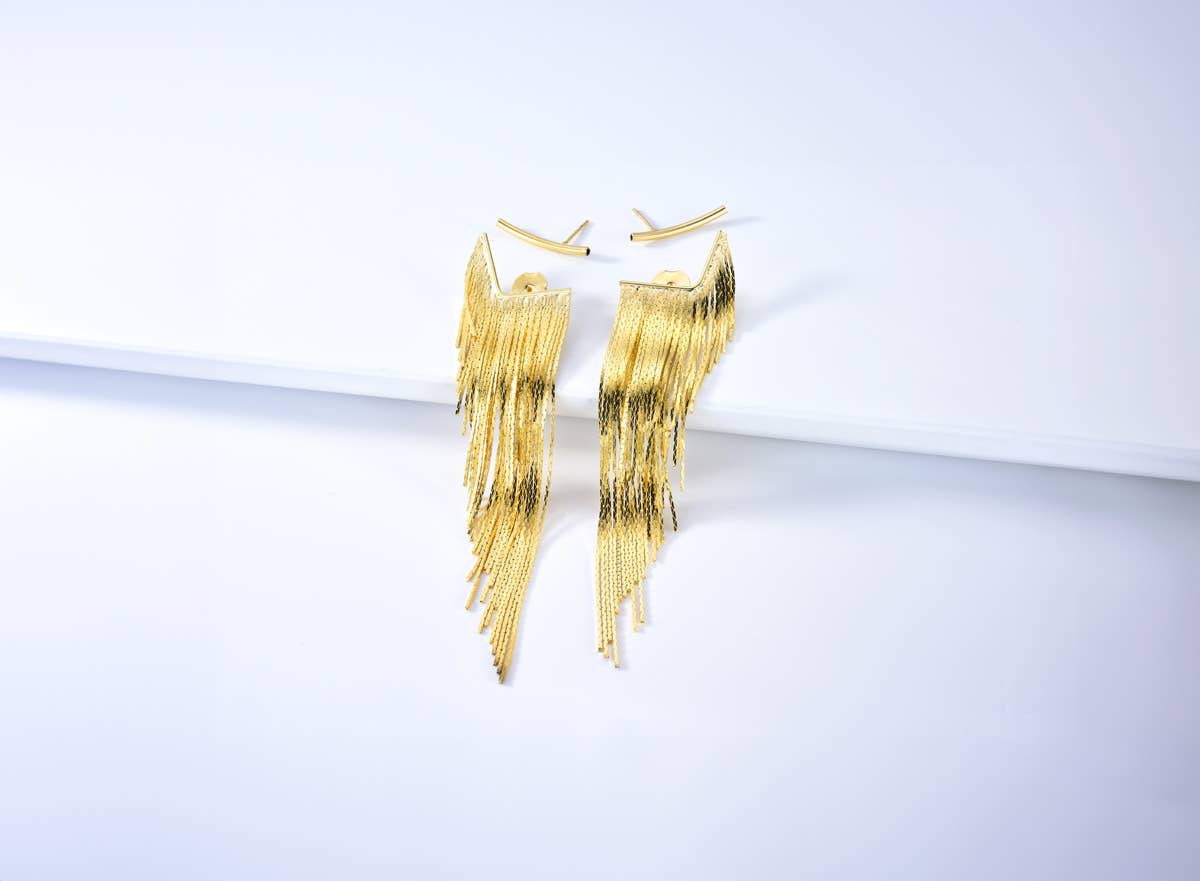 Camryn Tassel Long Fringe Gold Earrings - Uniquely Claudia Boutique